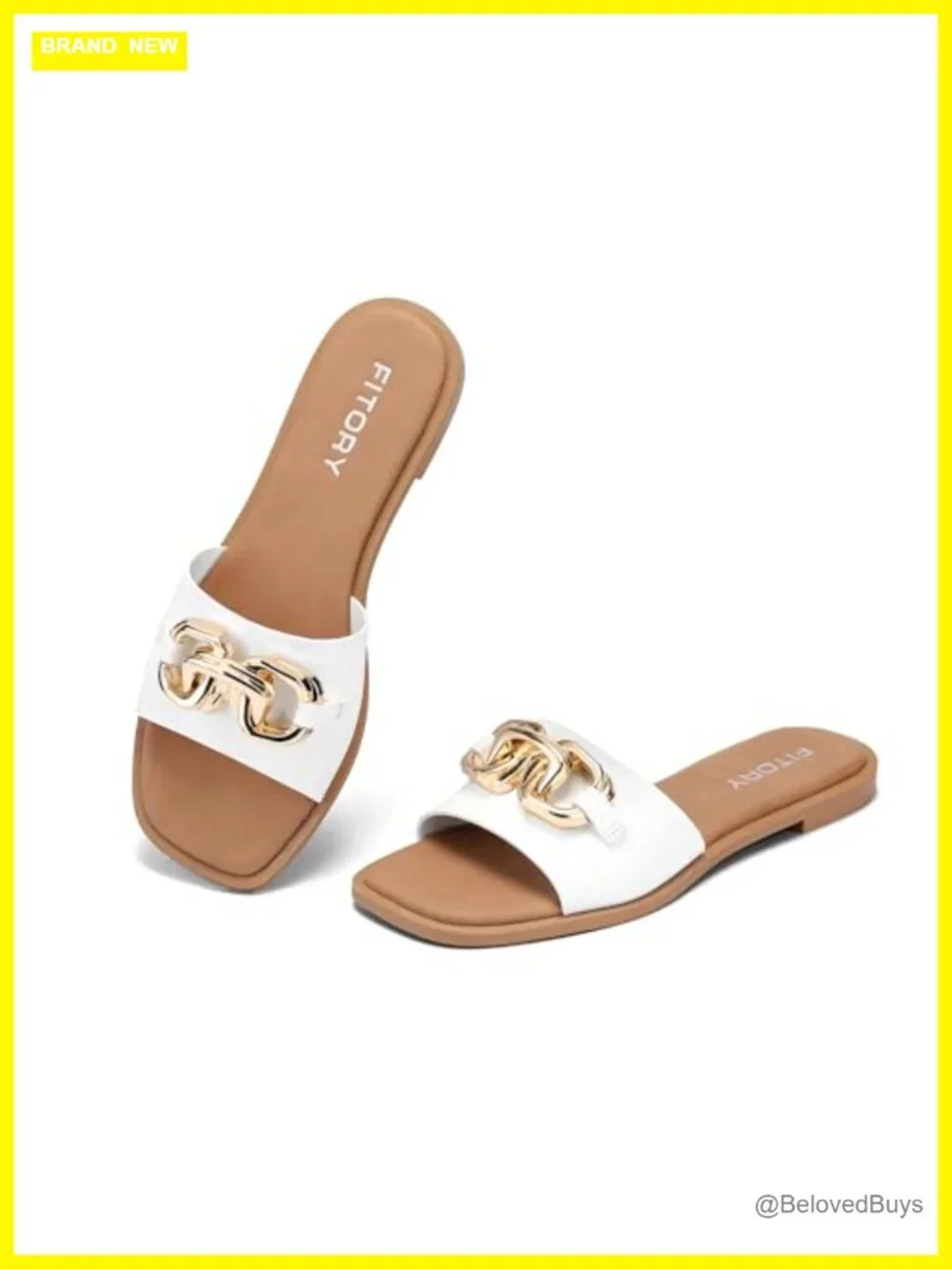 Faux Leather Slide Sandals with Gold Buckle - Cushioned Insole